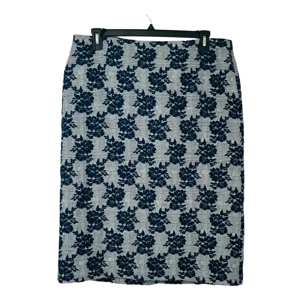 Halogen Floral Jacquard Tweed Pencil Skirt Navy & Gray Women Plus Size 18